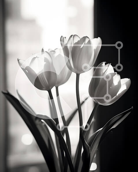 Σετ των 2 Intra Συλλεκτικό Ξύλινο Παζλ Plywood  4mm - Λευκές τουλίπες σε ασπρόμαυρο βάζο με φως του ήλιου Σε Ξύλινο Κουτί - Διαστάσεις: 10x10 cm – 25 κομμάτια