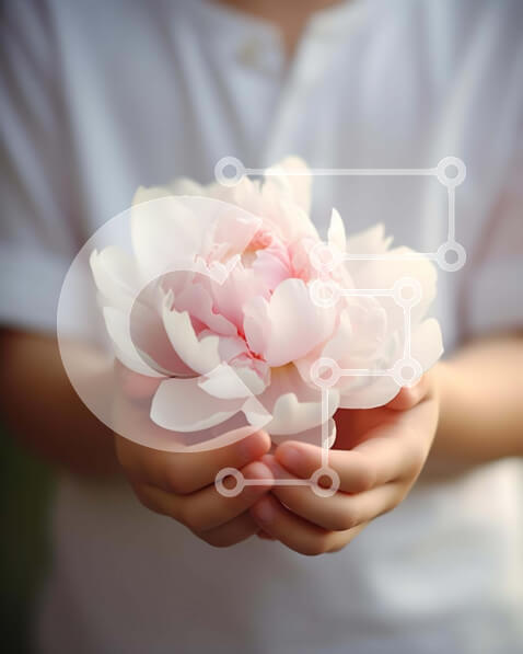 Intra Συλλεκτικό Ξύλινο Παζλ Plywood  4mm - Νεαρό άτομο που κρατά το ελκυστικό ροζ λουλούδι Σε Ξύλινο Κουτί - Διαστάσεις Puzzle: 10x10 cm – 25 κομμάτια