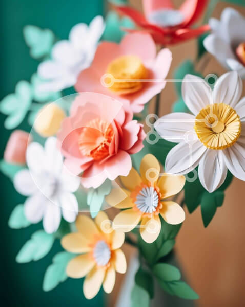 Intra Συλλεκτικό Ξύλινο Παζλ Plywood  4mm - Βάζο με χάρτινα λουλούδια σε ροζ, κίτρινο και λευκό Σε Ξύλινο Κουτί - Διαστάσεις Puzzle: 10x10 cm – 25 κομμάτια