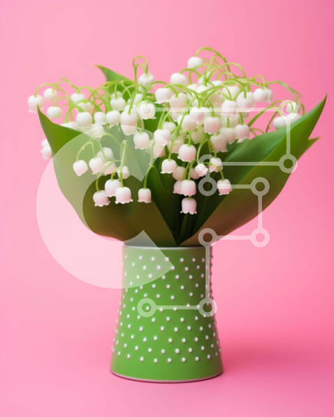 Intra Συλλεκτικό Ξύλινο Παζλ Plywood  4mm - Λευκό κρίνο της κοιλάδας λουλούδια σε πράσινο βάζο σε ροζ φόντο Σε Ξύλινο Κουτί - Διαστάσεις Puzzle: 10x10 cm – 25 κομμάτια