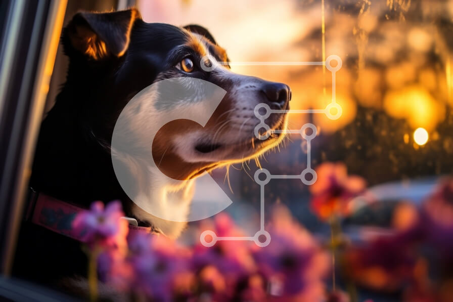 Intra Συλλεκτικό Ξύλινο Παζλ Plywood  4mm - Όμορφη εικόνα του σκύλου που απολαμβάνει το ηλιοβασίλεμα από το παράθυρο του αυτοκινήτου Σε Ξύλινο Κουτί - Διαστάσεις: 10x10 cm – 25 κομμάτια