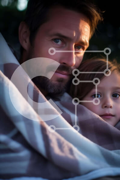 Intra Συλλεκτικό Ξύλινο Παζλ Plywood  4mm - Άνδρας και παιδί στριμώχνονται μαζί σε κουβέρτες Σε Ξύλινο Κουτί - Διαστάσεις Puzzle: 10x10 cm – 25 κομμάτια