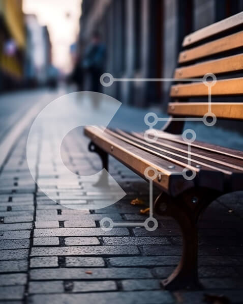 Intra Συλλεκτικό Ξύλινο Παζλ Plywood  4mm - Κενός πάγκος στη λιθόστρωτη οδό στην πόλη το βράδυ Σε Ξύλινο Κουτί - Διαστάσεις Puzzle: 10x10 cm – 25 κομμάτια