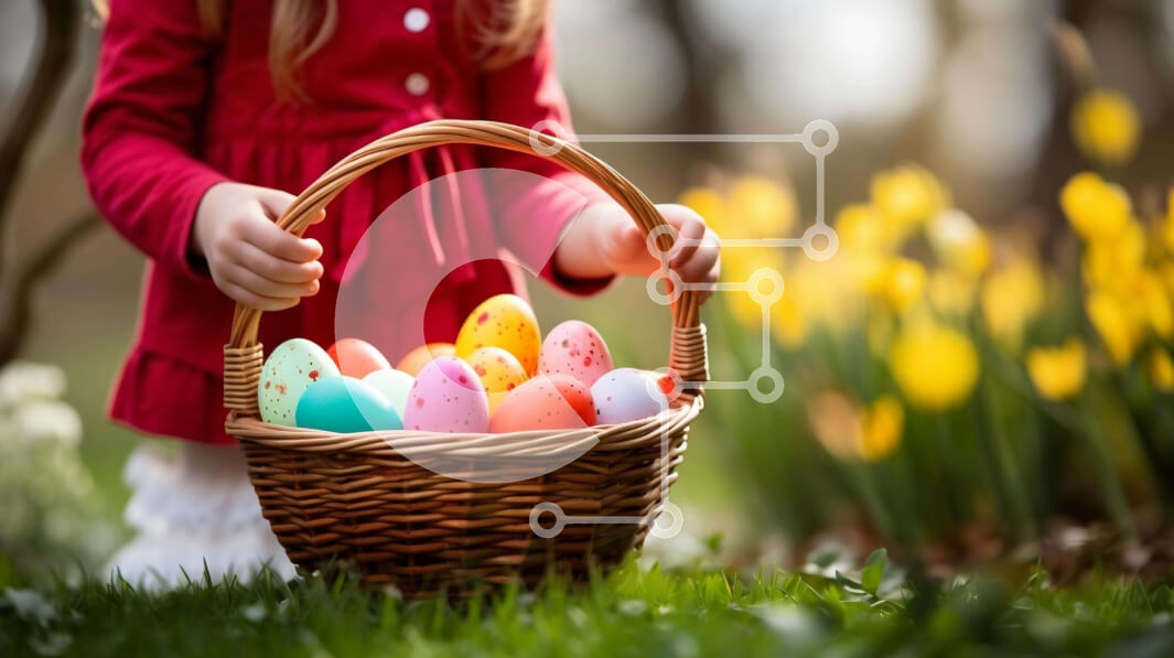 Intra Συλλεκτικό Ξύλινο Παζλ Plywood  4mm - Νεαρό κορίτσι με το καλάθι του Πάσχα στο χορτάρι Σε Ξύλινο Κουτί - Διαστάσεις: 10x10 cm – 25 κομμάτια