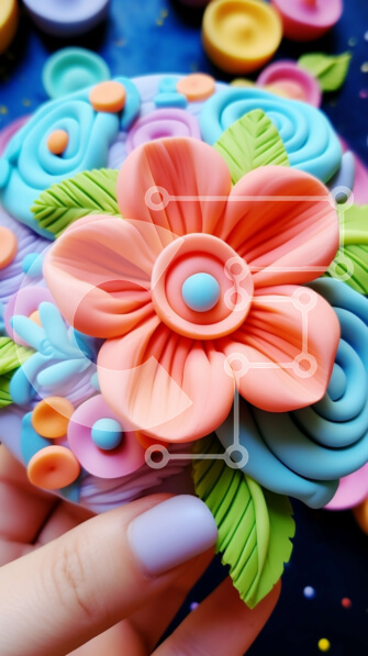 Intra Συλλεκτικό Ξύλινο Παζλ Plywood  4mm - Πολύχρωμο λουλούδι από πολυμερικό πηλό στο χέρι Σε Ξύλινο Κουτί - Διαστάσεις Puzzle: 10x10 cm – 25 κομμάτια