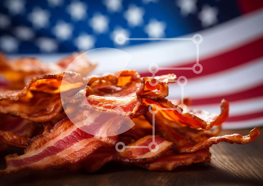 Σετ των 2 Intra Συλλεκτικό Ξύλινο Παζλ Plywood  4mm - Σωρός μπέικον αμερικανικής σημαίας σε ξύλινο τραπέζι Σε Ξύλινο Κουτί - Διαστάσεις: 10x10 cm – 25 κομμάτια