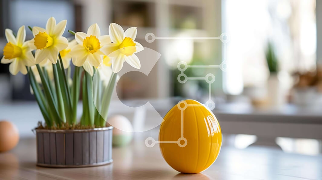 Σετ των 2 Intra Συλλεκτικό Ξύλινο Παζλ Plywood  4mm - Πασχαλινό τραπέζι με ασφόδελους και κίτρινο αυγό Σε Ξύλινο Κουτί - Διαστάσεις: 10x10 cm – 25 κομμάτια