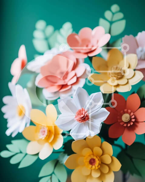 Intra Συλλεκτικό Ξύλινο Παζλ Plywood  4mm - Πολύχρωμο μπουκέτο από χάρτινα λουλούδια σε ένα βάζο διάταξης Σε Ξύλινο Κουτί - Διαστάσεις Puzzle: 10x10 cm – 25 κομμάτια