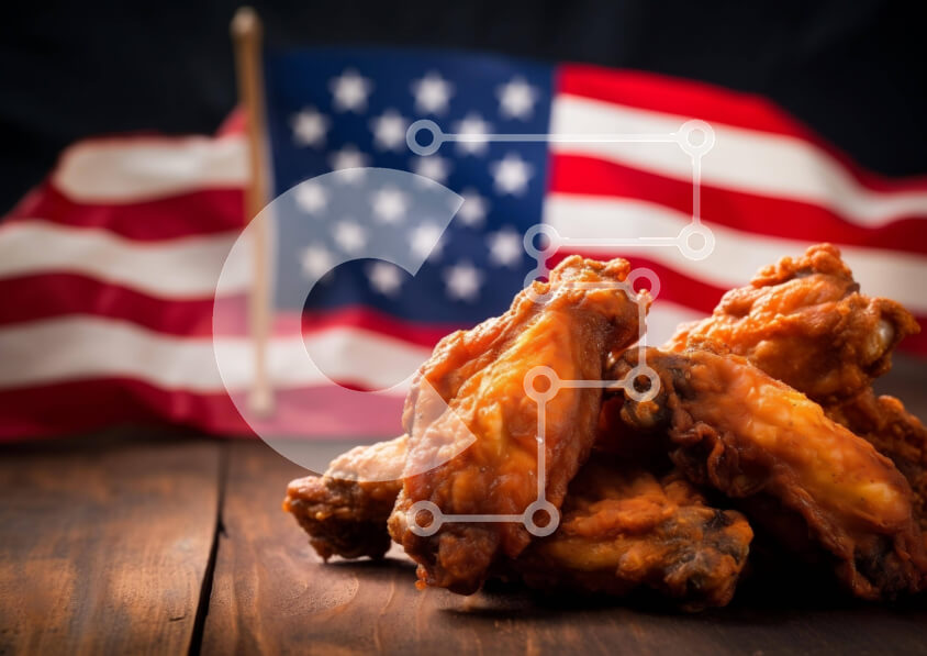 Σετ των 2 Intra Συλλεκτικό Ξύλινο Παζλ Plywood  4mm - Αμερικανική κουζίνα - φτερούγες κοτόπουλου στην αμερικανική σημαία Σε Ξύλινο Κουτί - Διαστάσεις: 10x10 cm – 25 κομμάτια