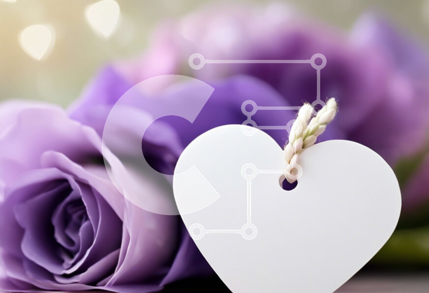 Intra Συλλεκτικό Ξύλινο Παζλ Plywood  4mm - Λευκή ετικέτα σε σχήμα καρδιάς και μωβ τριαντάφυλλα Σε Ξύλινο Κουτί - Διαστάσεις: 10x10 cm – 25 κομμάτια