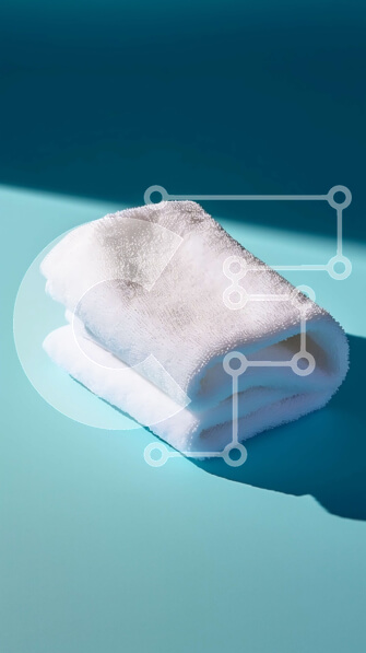 Intra Συλλεκτικό Ξύλινο Παζλ Plywood  4mm - Καθαρή και καθαρή εικόνα μιας λευκής πετσέτας σε μια μπλε επιφάνεια Σε Ξύλινο Κουτί - Διαστάσεις Puzzle: 10x10 cm – 25 κομμάτια