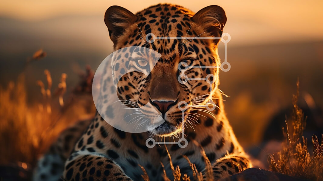 Σετ των 2 Intra Συλλεκτικό Ξύλινο Παζλ Plywood  4mm - Λεοπάρδαλη στο γρασίδι στο ηλιοβασίλεμα Σε Ξύλινο Κουτί - Διαστάσεις: 10x10 cm – 25 κομμάτια