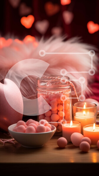 Intra Συλλεκτικό Ξύλινο Παζλ Plywood  4mm - Ρομαντική εικόνα ενός σετ τραπεζιού με ροζ κεριά και καραμέλα Σε Ξύλινο Κουτί - Διαστάσεις Puzzle: 10x10 cm – 25 κομμάτια