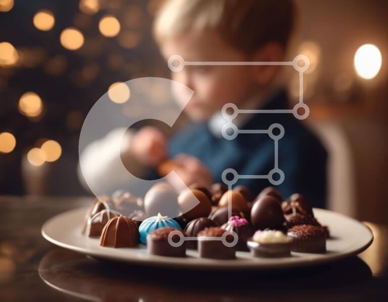 Intra Συλλεκτικό Ξύλινο Παζλ Plywood  4mm - Νεαρό αγόρι που απολαμβάνει καραμέλες σοκολάτας Σε Ξύλινο Κουτί - Διαστάσεις Puzzle: 10x10 cm – 25 κομμάτια