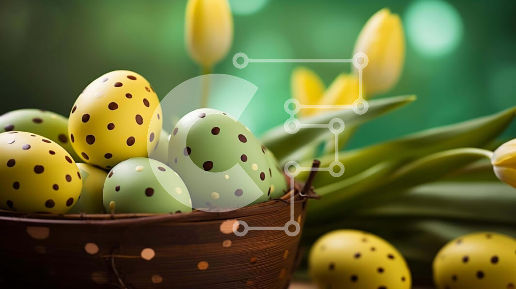 Intra Συλλεκτικό Ξύλινο Παζλ Plywood  4mm - Πολύχρωμο Πασχαλινό καλάθι αυγών με τουλίπες Σε Ξύλινο Κουτί - Διαστάσεις: 10x10 cm – 25 κομμάτια