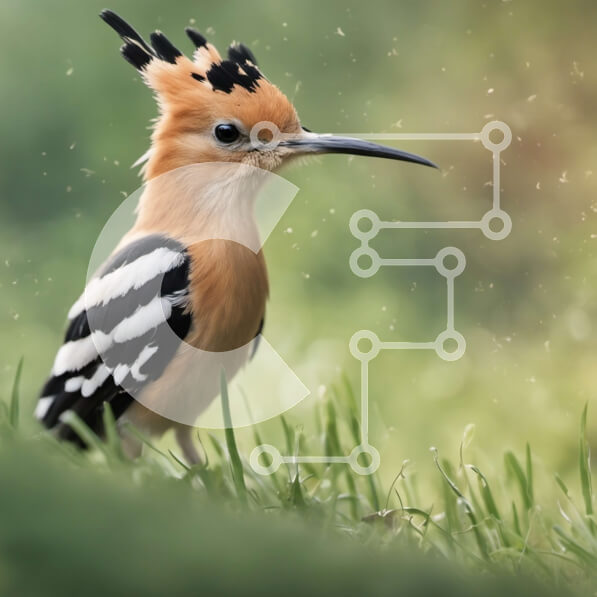 Intra Συλλεκτικό Ξύλινο Παζλ Plywood  4mm - Πουλί με ασπρόμαυρο σχέδιο στο κεφάλι και το λαιμό που στέκεται στο πράσινο γρασίδι Σε Ξύλινο Κουτί - Διαστάσεις: 10x10 cm – 25 κομμάτια