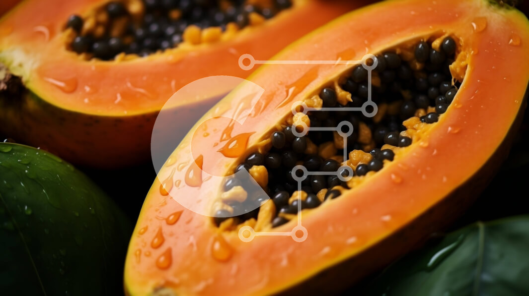 Σετ των 2 Intra Συλλεκτικό Ξύλινο Παζλ Plywood  4mm - Ώριμη παπάγια κομμένη στη μέση με σάρκα πορτοκαλιού και μαύρους σπόρους Σε Ξύλινο Κουτί - Διαστάσεις: 10x10 cm – 25 κομμάτια