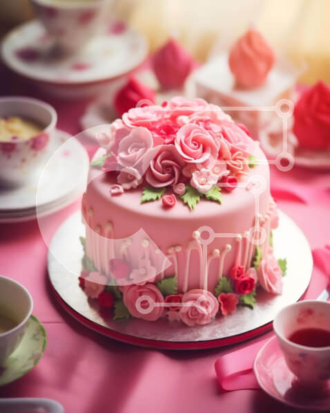 Σετ των 2 Intra Συλλεκτικό Ξύλινο Παζλ Plywood  4mm - Ροζ κέικ με τριαντάφυλλα και φλιτζάνια τσαγιού Σε Ξύλινο Κουτί - Διαστάσεις: 10x10 cm – 25 κομμάτια