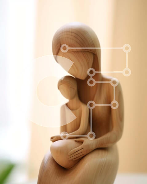 Intra Συλλεκτικό Ξύλινο Παζλ Plywood  4mm - Ξύλινο άγαλμα της μητέρας και του παιδιού Σε Ξύλινο Κουτί - Διαστάσεις Puzzle: 10x10 cm – 25 κομμάτια