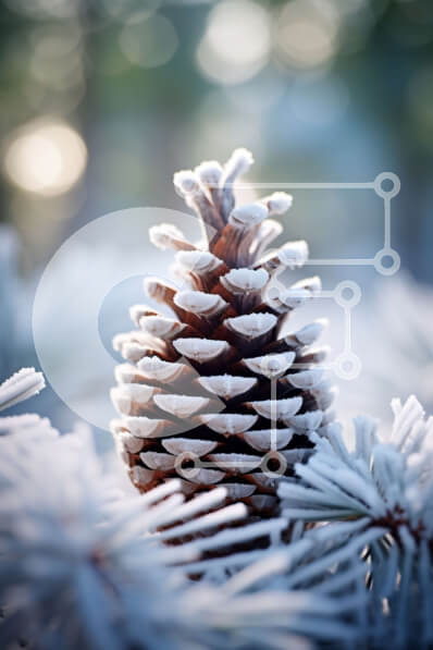 Σετ των 2 Intra Συλλεκτικό Ξύλινο Παζλ Plywood  4mm - Κουκουνάκι καλυμμένο με παγετό με νιφάδες χιονιού Σε Ξύλινο Κουτί - Διαστάσεις: 10x10 cm – 25 κομμάτια