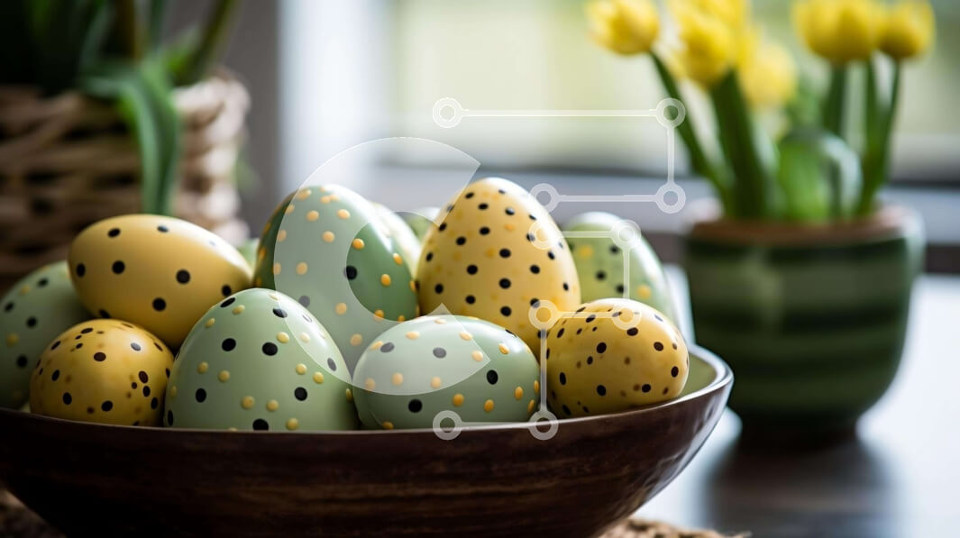 Intra Συλλεκτικό Ξύλινο Παζλ Plywood  4mm - Πολύχρωμα Πασχαλινά αυγά και τουλίπες σε ξύλινο μπολ Σε Ξύλινο Κουτί - Διαστάσεις: 10x10 cm – 25 κομμάτια