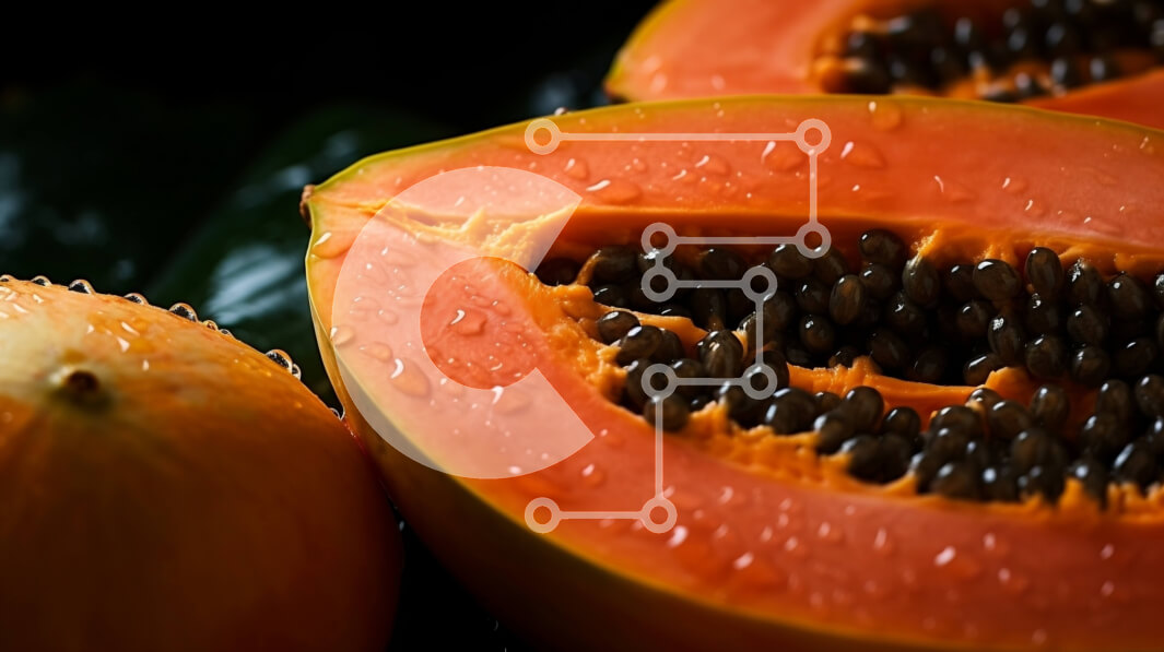 Σετ των 2 Intra Συλλεκτικό Ξύλινο Παζλ Plywood  4mm - Κοντινό πλάνο ώριμης παπάγιας με σπόρους μέσα Σε Ξύλινο Κουτί - Διαστάσεις: 10x10 cm – 25 κομμάτια