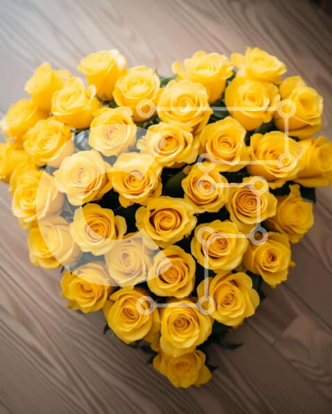 Intra Συλλεκτικό Ξύλινο Παζλ Plywood  4mm - Σύνθεση κίτρινου τριαντάφυλλου σε σχήμα καρδιάς σε ξύλινο δάπεδο Σε Ξύλινο Κουτί - Διαστάσεις: 10x10 cm – 25 κομμάτια