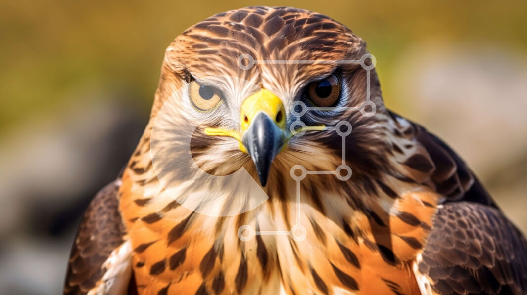 Intra Συλλεκτικό Ξύλινο Παζλ Plywood  4mm - Εκπληκτική κοντινή πλάνο του προσώπου ενός γερακιού με διαπεραστικά κίτρινα μάτια Σε Ξύλινο Κουτί - Διαστάσεις: 10x10 cm – 25 κομμάτια