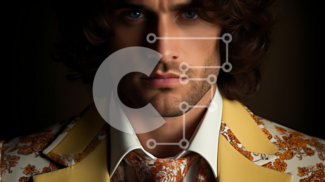 Intra Συλλεκτικό Ξύλινο Παζλ Plywood  4mm - Σοβαρός άνδρας με κίτρινο σακάκι με λουλουδάτο μοτίβο Σε Ξύλινο Κουτί - Διαστάσεις Puzzle: 10x10 cm – 25 κομμάτια