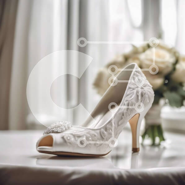 Σετ των 2 Intra Συλλεκτικό Ξύλινο Παζλ Plywood  4mm - Λευκά παπούτσια γάμου με τριαντάφυλλα και λουλούδια Σε Ξύλινο Κουτί - Διαστάσεις: 10x10 cm – 25 κομμάτια