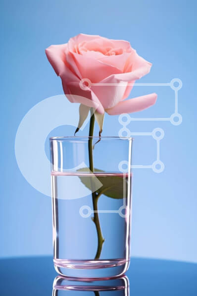 Σετ των 2 Intra Συλλεκτικό Ξύλινο Παζλ Plywood  4mm - Μονό ροζ τριαντάφυλλο σε γυάλινο βάζο με μπλε φόντο Σε Ξύλινο Κουτί - Διαστάσεις: 10x10 cm – 25 κομμάτια