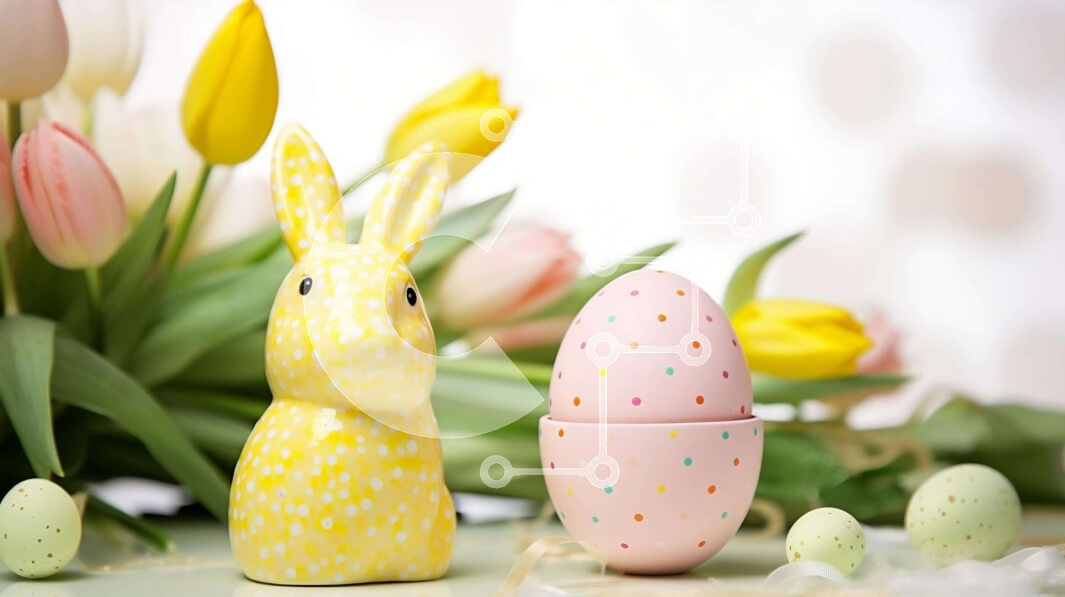 Intra Συλλεκτικό Ξύλινο Παζλ Plywood  4mm - Πασχαλινό λαγουδάκι και αυγό με πολύχρωμες τουλίπες Σε Ξύλινο Κουτί - Διαστάσεις: 10x10 cm – 25 κομμάτια