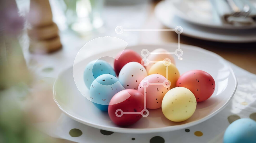 Intra Συλλεκτικό Ξύλινο Παζλ Plywood  4mm - Ζωηρόχρωμα αυγά Πάσχας σε ένα άσπρο πιάτο Σε Ξύλινο Κουτί - Διαστάσεις: 10x10 cm – 25 κομμάτια