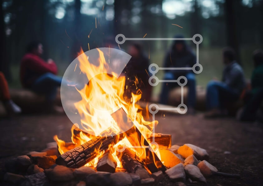 Intra Συλλεκτικό Ξύλινο Παζλ Plywood  4mm - Φωτιά στο δάσος με ανθρώπους να απολαμβάνουν τη ζεστασιά των φλογών Σε Ξύλινο Κουτί - Διαστάσεις: 10x10 cm – 25 κομμάτια