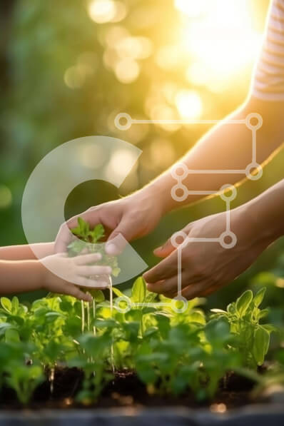 Σετ των 2 Intra Συλλεκτικό Ξύλινο Παζλ Plywood  4mm - Μητέρα και παιδί φυτεύουν πράσινα φυτά στον κήπο Σε Ξύλινο Κουτί - Διαστάσεις: 10x10 cm – 25 κομμάτια