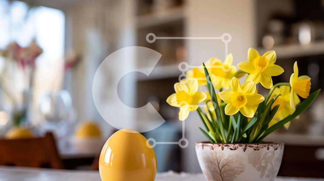 Intra Συλλεκτικό Ξύλινο Παζλ Plywood  4mm - Ανοιξιάτικο τραπεζάκι με ασφόδελους και πασχαλινό αυγό Σε Ξύλινο Κουτί - Διαστάσεις Puzzle: 10x10 cm – 25 κομμάτια