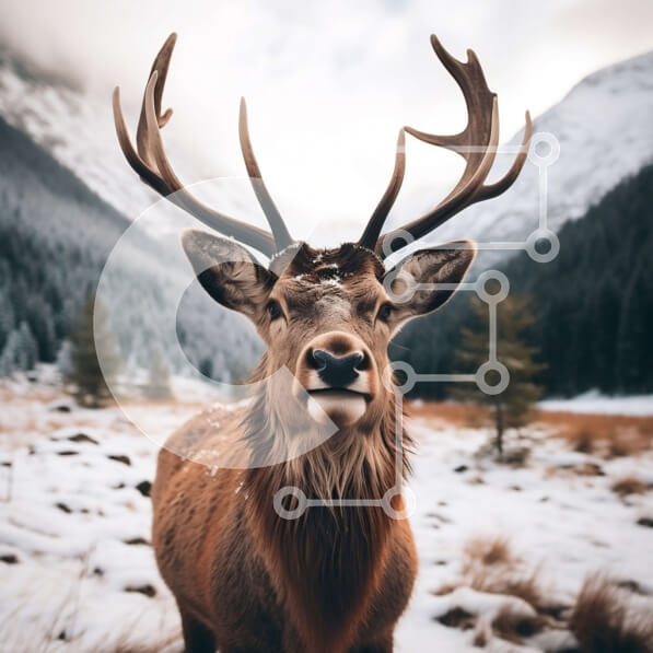 Intra Συλλεκτικό Ξύλινο Παζλ Plywood  4mm - Μεγαλοπρεπές κόκκινο ελάφι στο χιονισμένο τοπίο Σε Ξύλινο Κουτί - Διαστάσεις: 10x10 cm – 25 κομμάτια