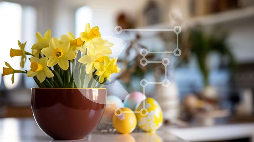 Intra Συλλεκτικό Ξύλινο Παζλ Plywood  4mm - Πασχαλινή διακόσμηση με ασφόδελους και πασχαλινά αυγά Σε Ξύλινο Κουτί - Διαστάσεις: 10x10 cm – 25 κομμάτια