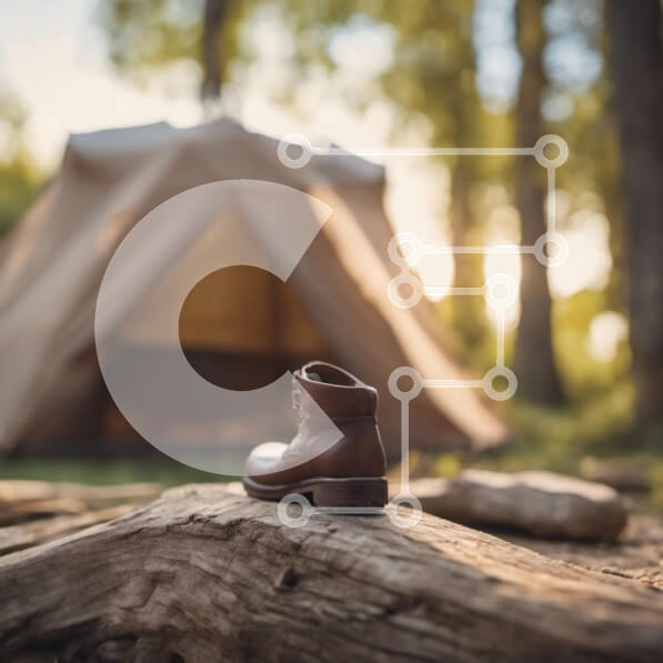 Intra Συλλεκτικό Ξύλινο Παζλ Plywood  4mm - Καλοφορεμένο καφέ δερμάτινο παπούτσι στο κούτσουρο μπροστά από τη σκηνή Σε Ξύλινο Κουτί - Διαστάσεις: 10x10 cm – 25 κομμάτια