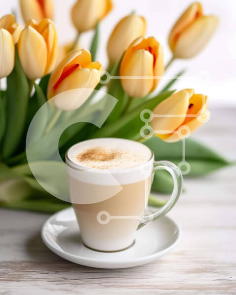 Σετ των 2 Intra Συλλεκτικό Ξύλινο Παζλ Plywood  4mm - Καφές με σαντιγί και κίτρινες τουλίπες Σε Ξύλινο Κουτί - Διαστάσεις: 10x10 cm – 25 κομμάτια