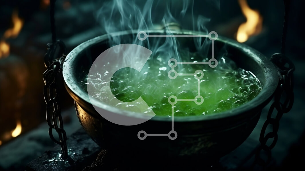 Intra Συλλεκτικό Ξύλινο Παζλ Plywood  4mm - Μυστηριώδες καζάνι με πράσινο υγρό και αλυσίδες Σε Ξύλινο Κουτί - Διαστάσεις Puzzle: 10x10 cm – 25 κομμάτια