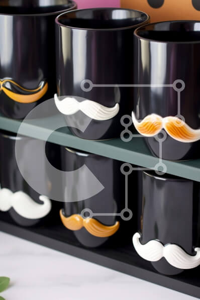 Intra Συλλεκτικό Ξύλινο Παζλ Plywood  4mm - Συλλογή από μαύρα φλιτζάνια καφέ με μουστάκια Σε Ξύλινο Κουτί - Διαστάσεις: 10x10 cm – 25 κομμάτια