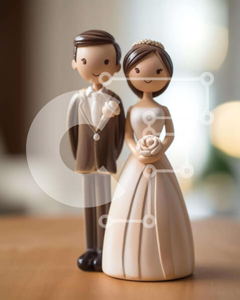 Intra Συλλεκτικό Ξύλινο Παζλ Plywood  4mm - Τοπέρ για γαμήλια τούρτα με ειδώλια νύφης και γαμπρού Σε Ξύλινο Κουτί - Διαστάσεις: 10x10 cm – 25 κομμάτια