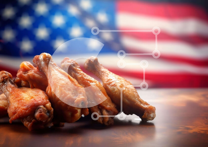 Σετ των 2 Intra Συλλεκτικό Ξύλινο Παζλ Plywood  4mm - Πιάτο με φτερούγες κοτόπουλου με αμερικανική σημαία Σε Ξύλινο Κουτί - Διαστάσεις: 10x10 cm – 25 κομμάτια