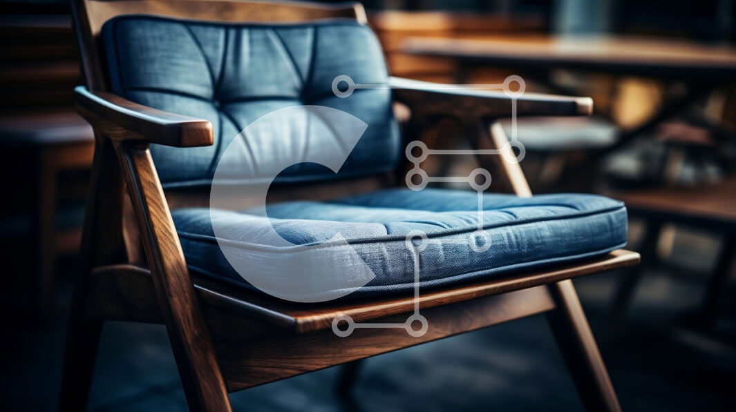 Intra Συλλεκτικό Ξύλινο Παζλ Plywood  4mm - Μοντέρνα Ξύλινη Καρέκλα με Μπλε Μαξιλάρι Σε Ξύλινο Κουτί - Διαστάσεις Puzzle: 10x10 cm – 25 κομμάτια