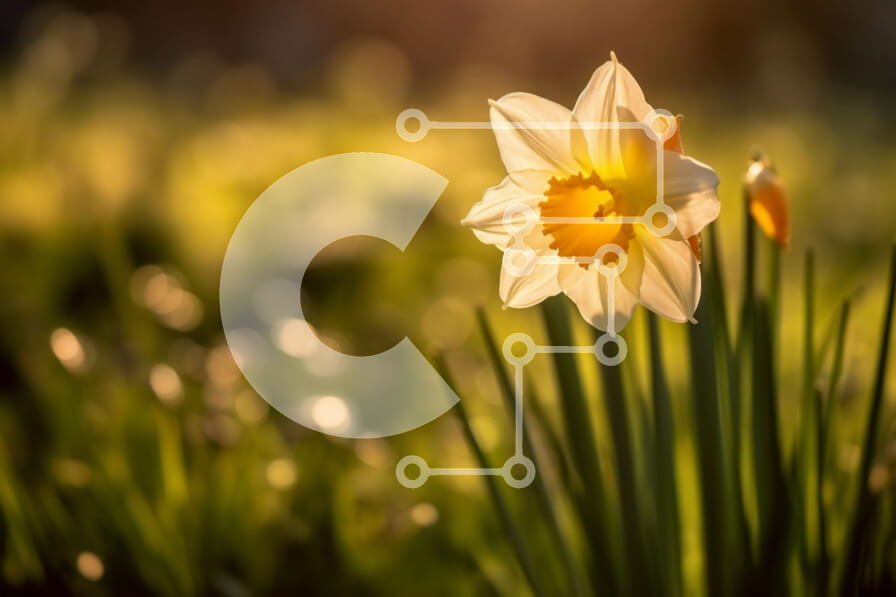 Intra Συλλεκτικό Ξύλινο Παζλ Plywood  4mm - Όμορφη εικόνα ενός λουλουδιού λευκού ασφόδελου σε ένα χωράφι στο ηλιοβασίλεμα Σε Ξύλινο Κουτί - Διαστάσεις: 10x10 cm – 25 κομμάτια