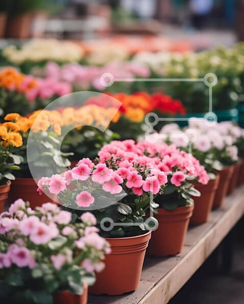 Intra Συλλεκτικό Ξύλινο Παζλ Plywood  4mm - Υπαίθρια Αγορά λουλουδιών με ποικιλία από λουλούδια σε γλάστρες Σε Ξύλινο Κουτί - Διαστάσεις: 10x10 cm – 25 κομμάτια