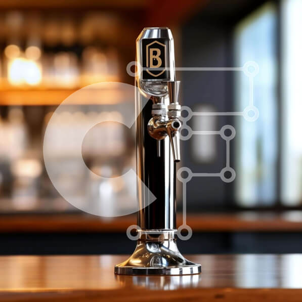 Σετ των 2 Intra Συλλεκτικό Ξύλινο Παζλ Plywood  4mm - Μαύρη και ασημένια βρύση μπύρας σε τραπέζι δρυός Σε Ξύλινο Κουτί - Διαστάσεις: 10x10 cm – 25 κομμάτια