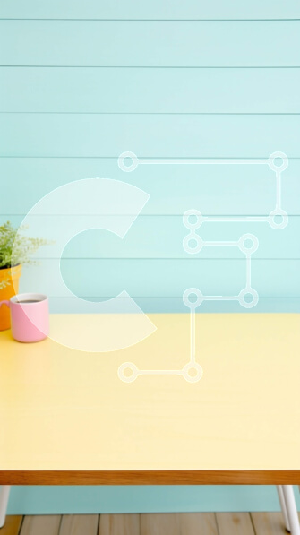 Intra Συλλεκτικό Ξύλινο Παζλ Plywood  4mm - Κίτρινο ξύλινο τραπέζι με φυτό σε γλάστρα σε γαλάζιο τοίχο Σε Ξύλινο Κουτί - Διαστάσεις Puzzle: 10x10 cm – 25 κομμάτια