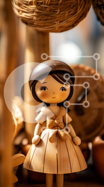 Intra Συλλεκτικό Ξύλινο Παζλ Plywood  4mm - Ξύλινη κούκλα σε ράφι με υφαντά καλάθια Σε Ξύλινο Κουτί - Διαστάσεις: 10x10 cm – 25 κομμάτια